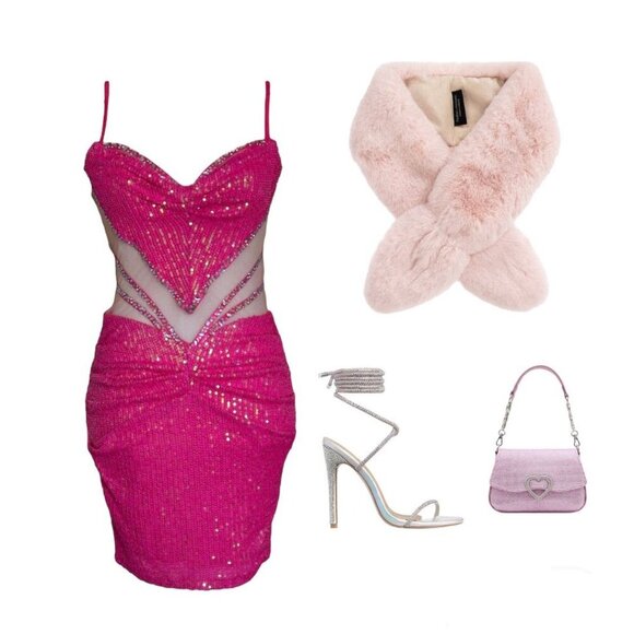 Mini Sequin Heart Hot Pink Dress - Picture 6 of 6